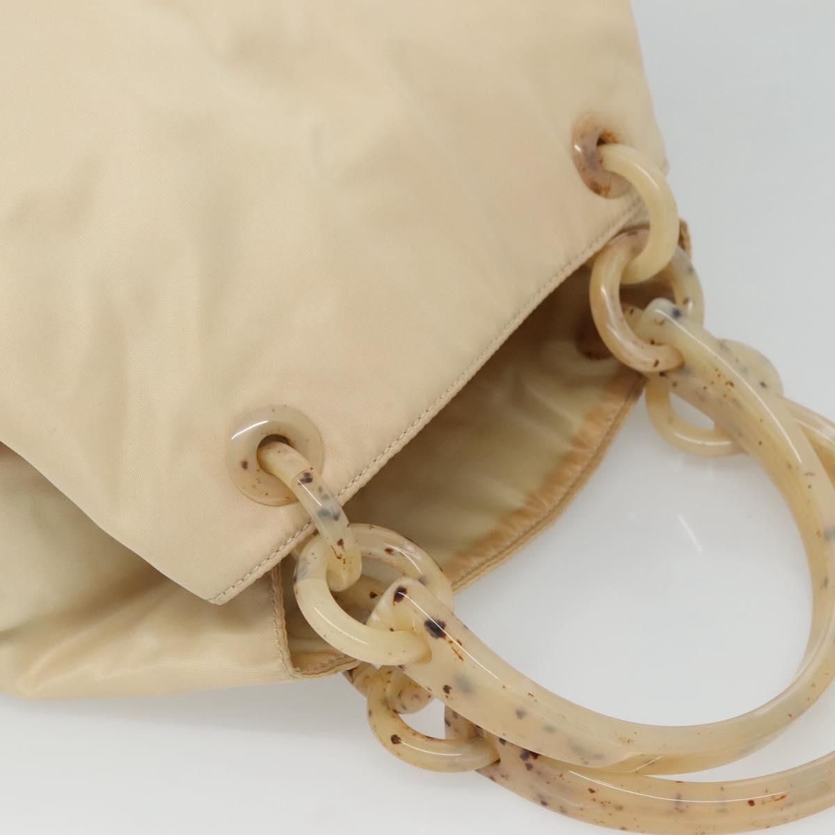 PRADA Hand Bag Nylon Plastic Beige Silver Auth bs26359