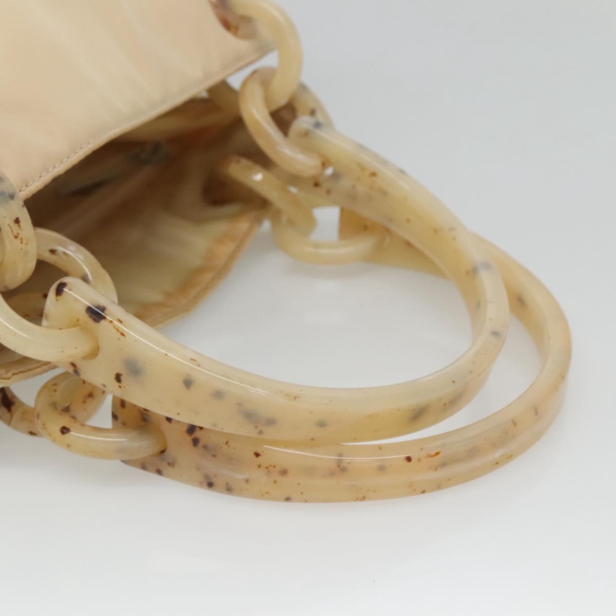 PRADA Hand Bag Nylon Plastic Beige Silver Auth bs26359