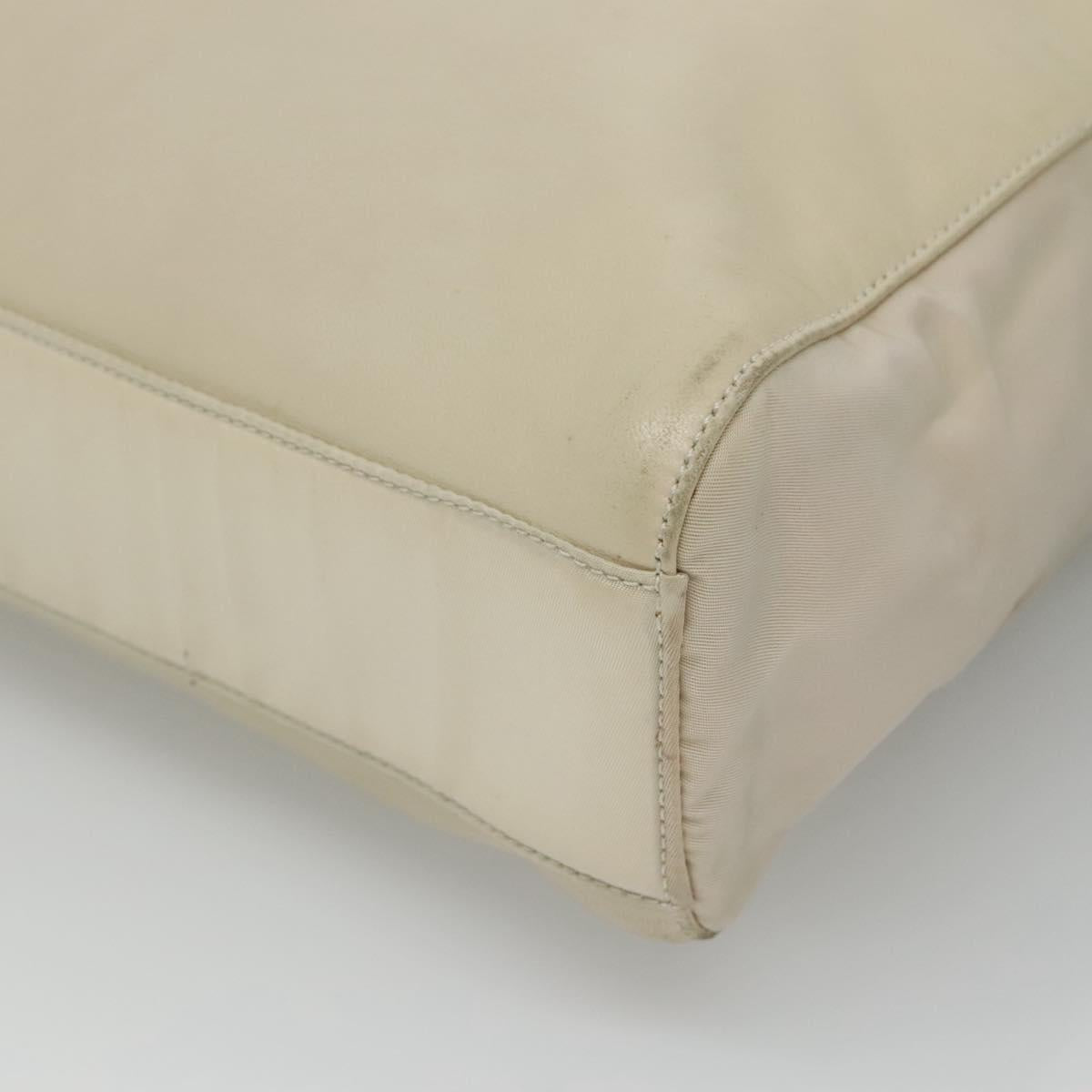 PRADA Shoulder Bag Leather nylon White Silver Auth bs26360