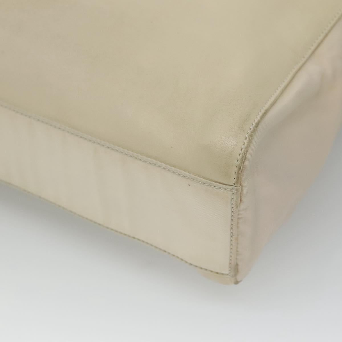 PRADA Shoulder Bag Leather nylon White Silver Auth bs26360