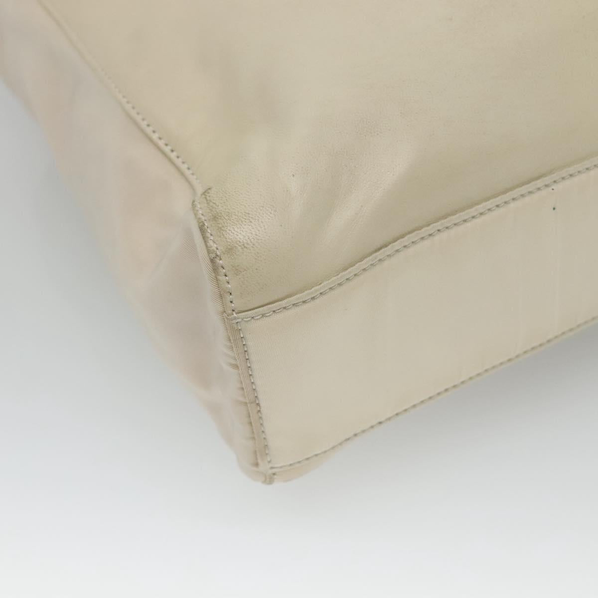 PRADA Shoulder Bag Leather nylon White Silver Auth bs26360