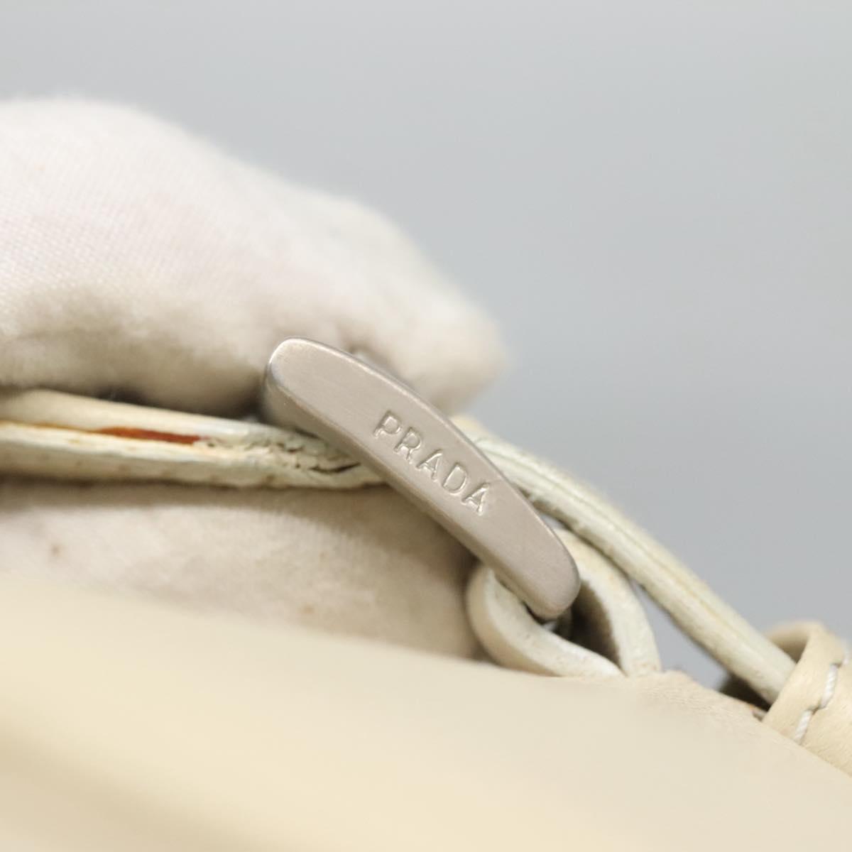 PRADA Shoulder Bag Leather nylon White Silver Auth bs26360