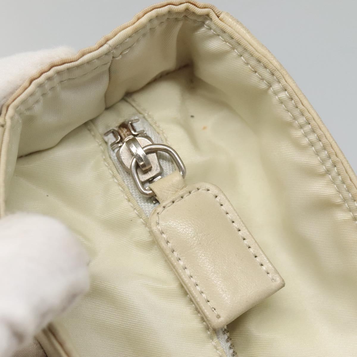 PRADA Shoulder Bag Leather nylon White Silver Auth bs26360