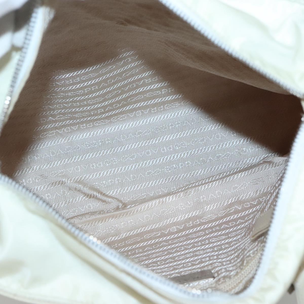 PRADA Shoulder Bag Leather nylon White Silver Auth bs26360