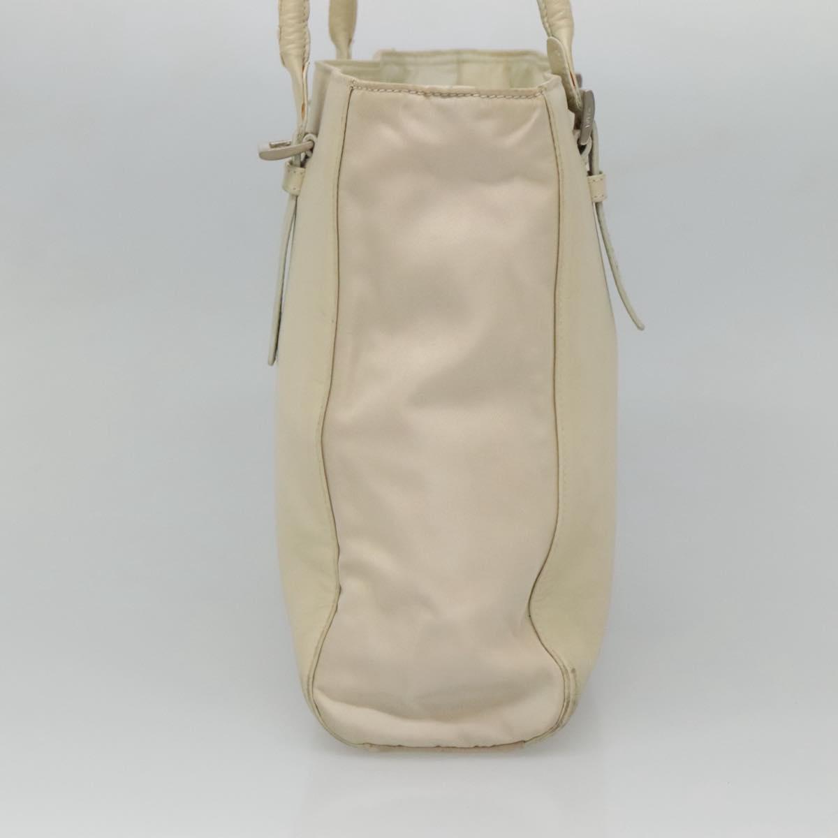 PRADA Shoulder Bag Leather nylon White Silver Auth bs26360