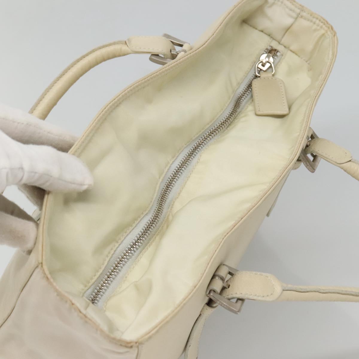 PRADA Shoulder Bag Leather nylon White Silver Auth bs26360