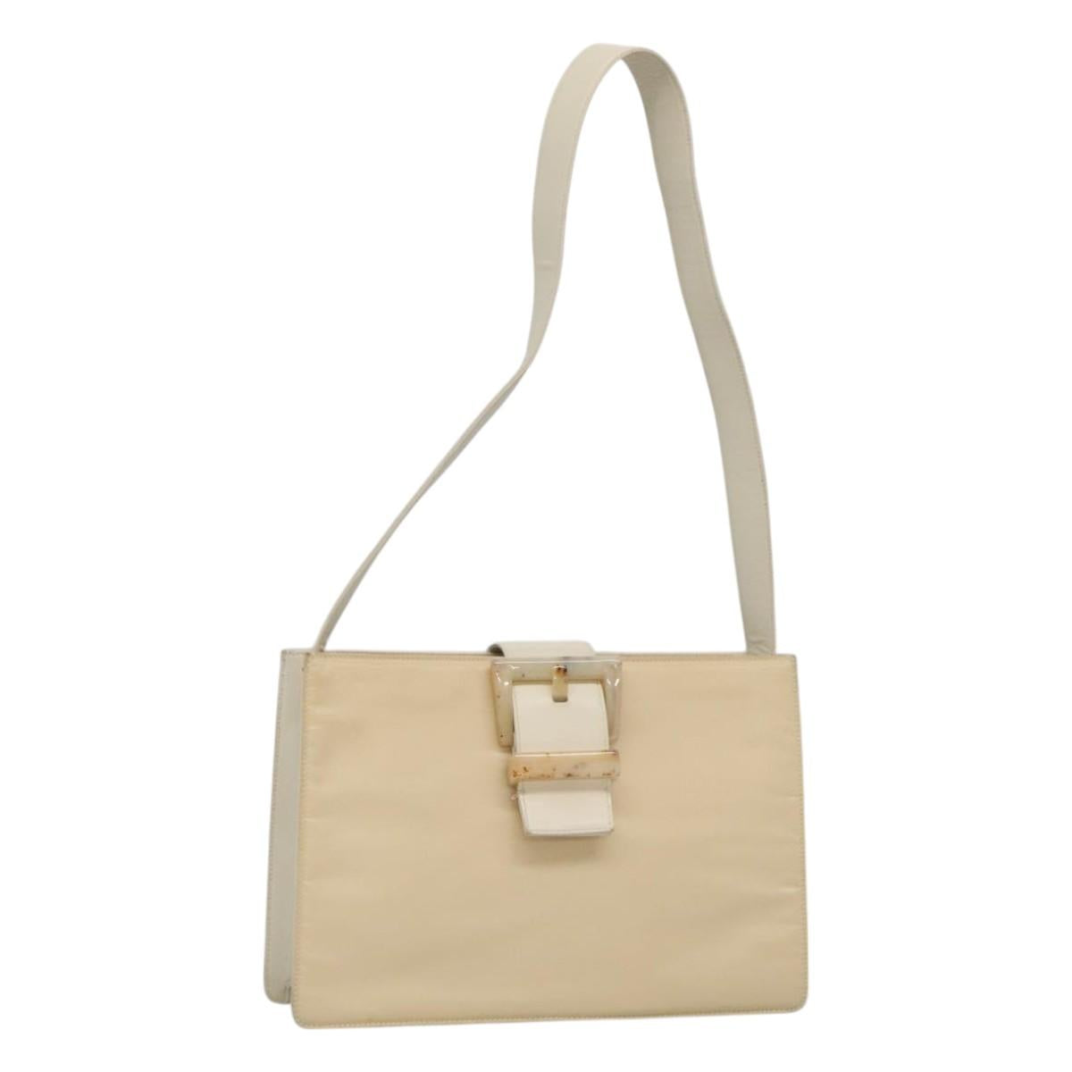 PRADA Shoulder Bag Nylon Leather White Silver Auth bs26362