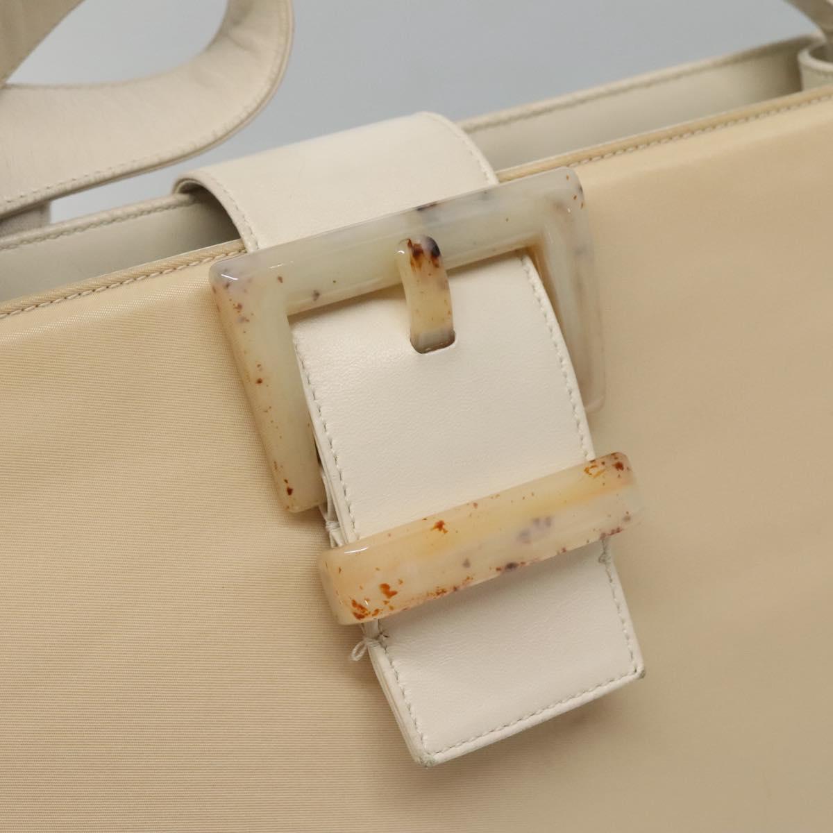 PRADA Shoulder Bag Nylon Leather White Silver Auth bs26362