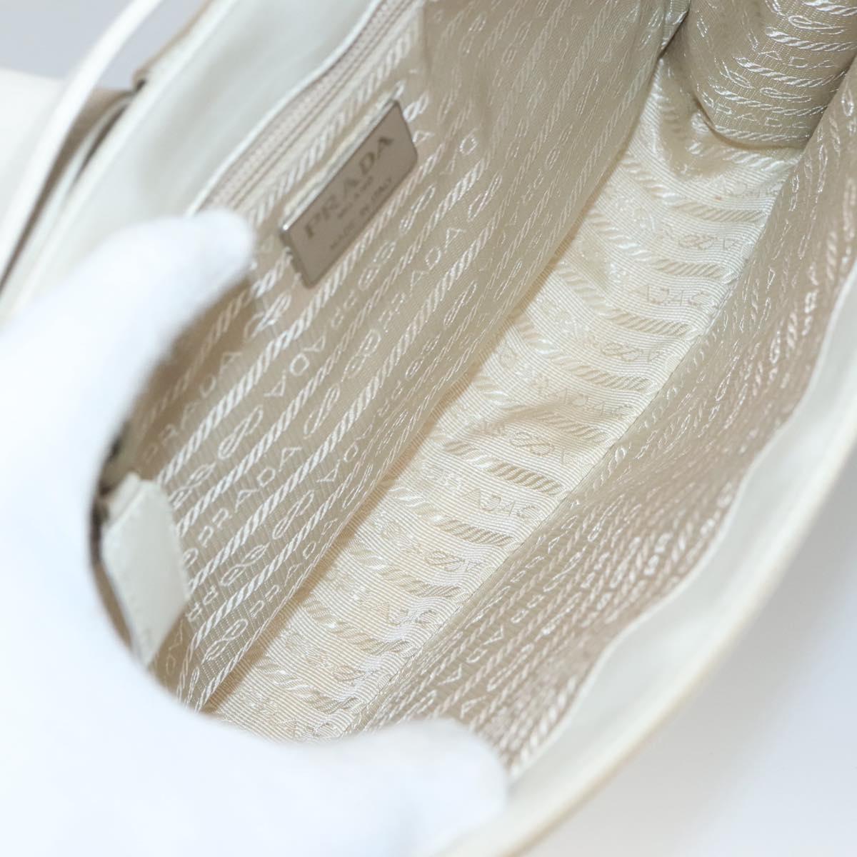 PRADA Shoulder Bag Nylon Leather White Silver Auth bs26362