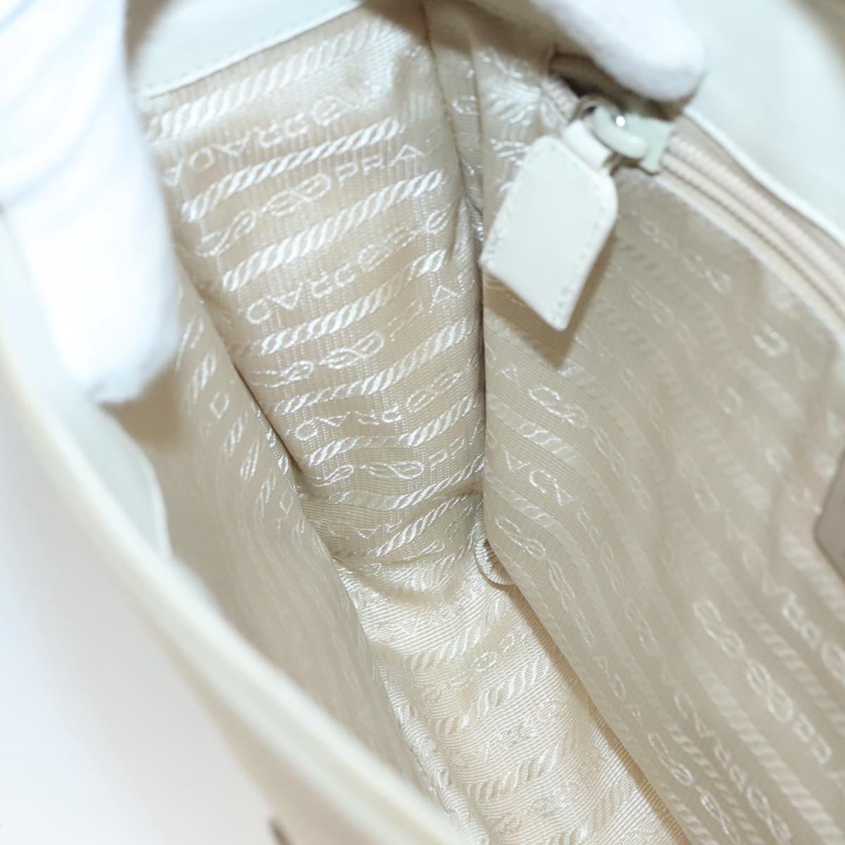 PRADA Shoulder Bag Nylon Leather White Silver Auth bs26362