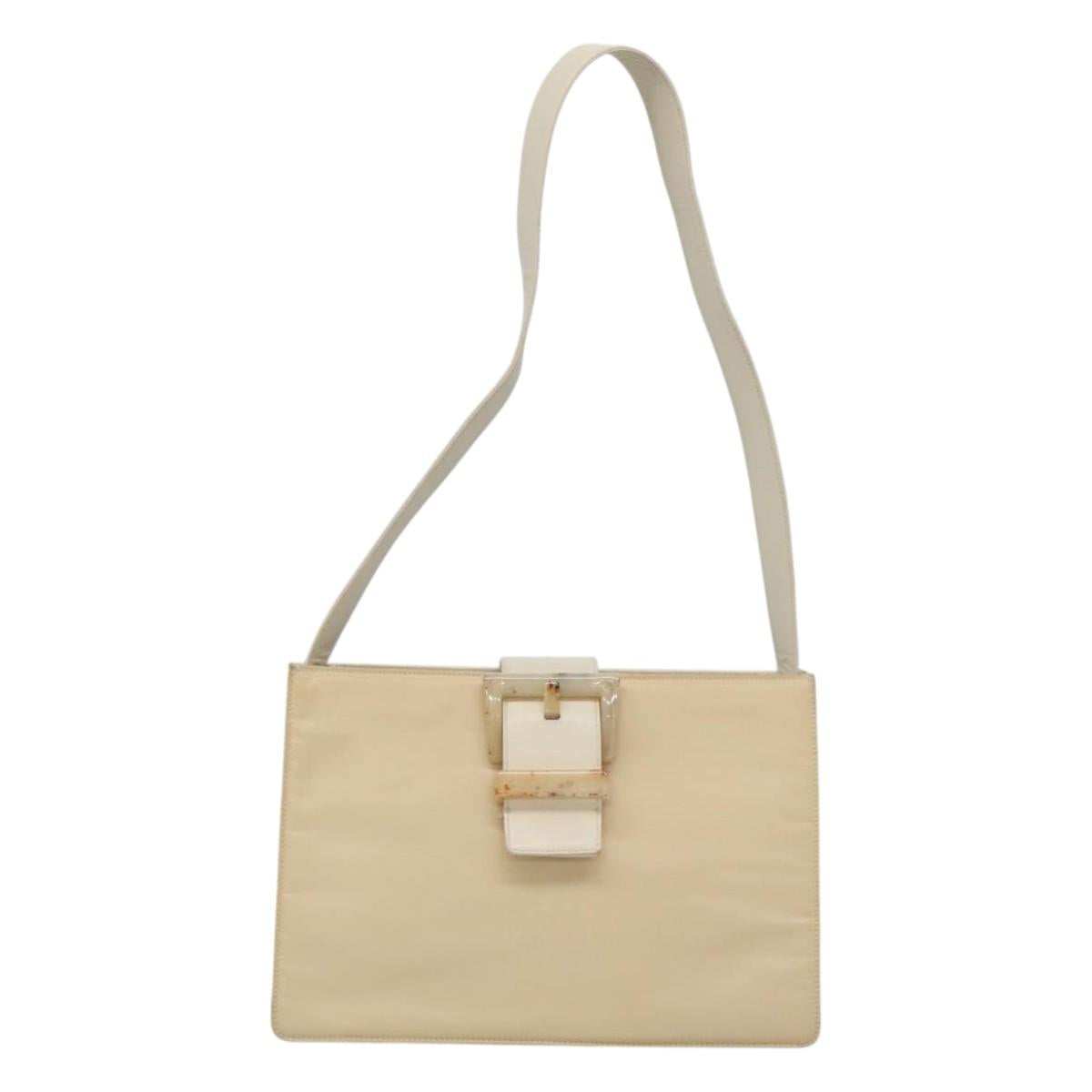 PRADA Shoulder Bag Nylon Leather White Silver Auth bs26362