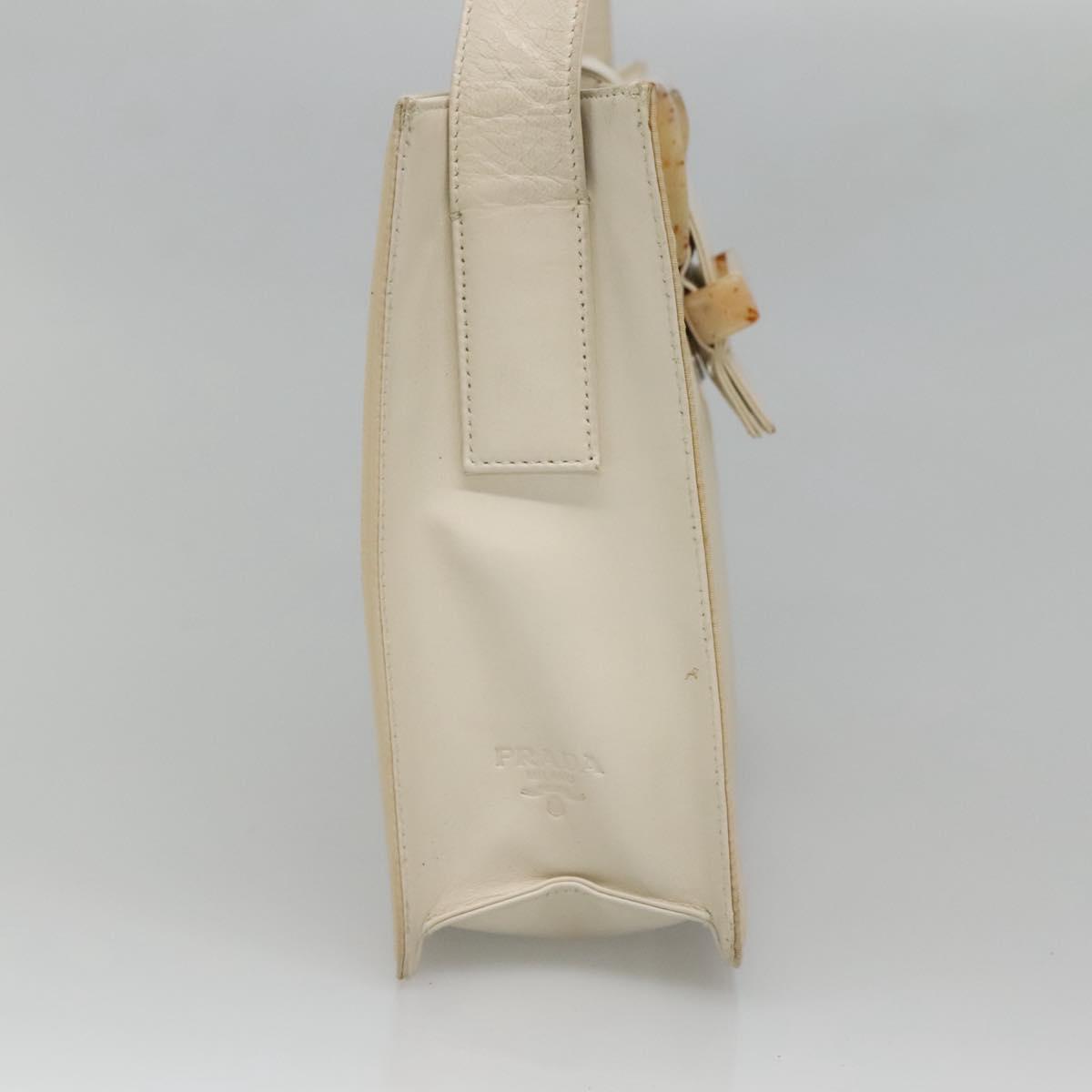 PRADA Shoulder Bag Nylon Leather White Silver Auth bs26362