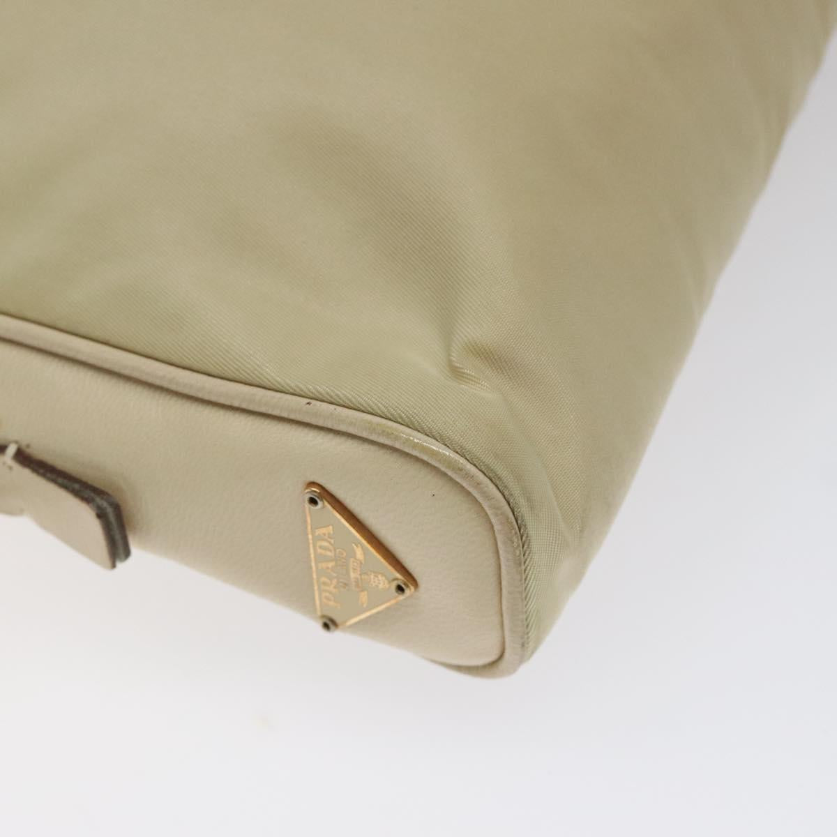 PRADA Hand Bag Nylon Leather Beige Gold Auth bs26363