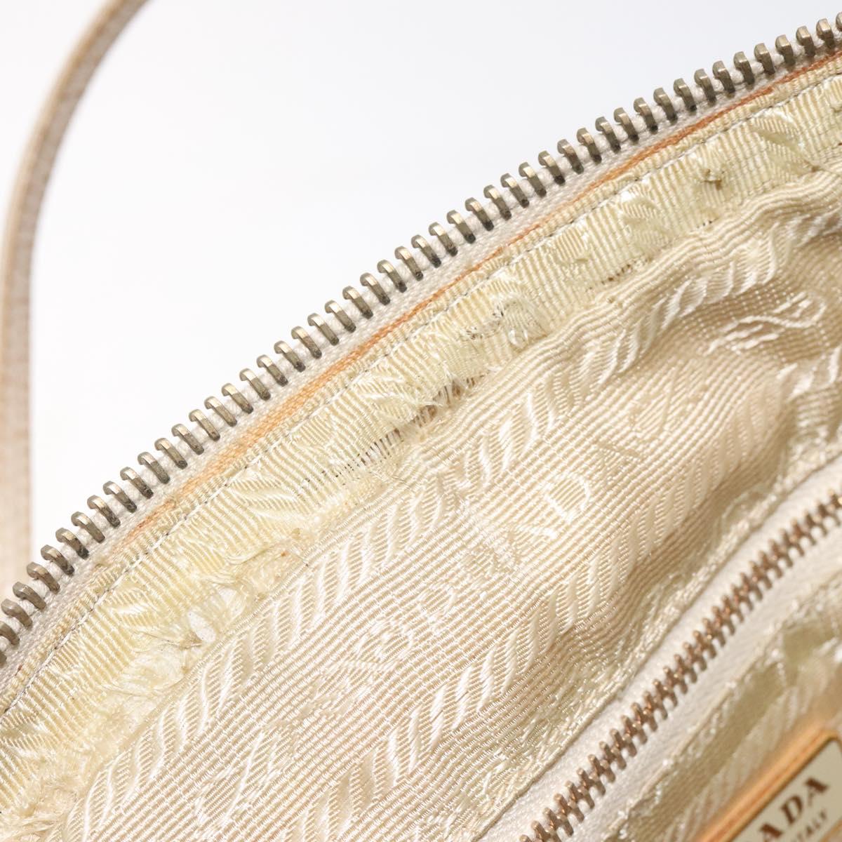 PRADA Hand Bag Nylon Leather Beige Gold Auth bs26363