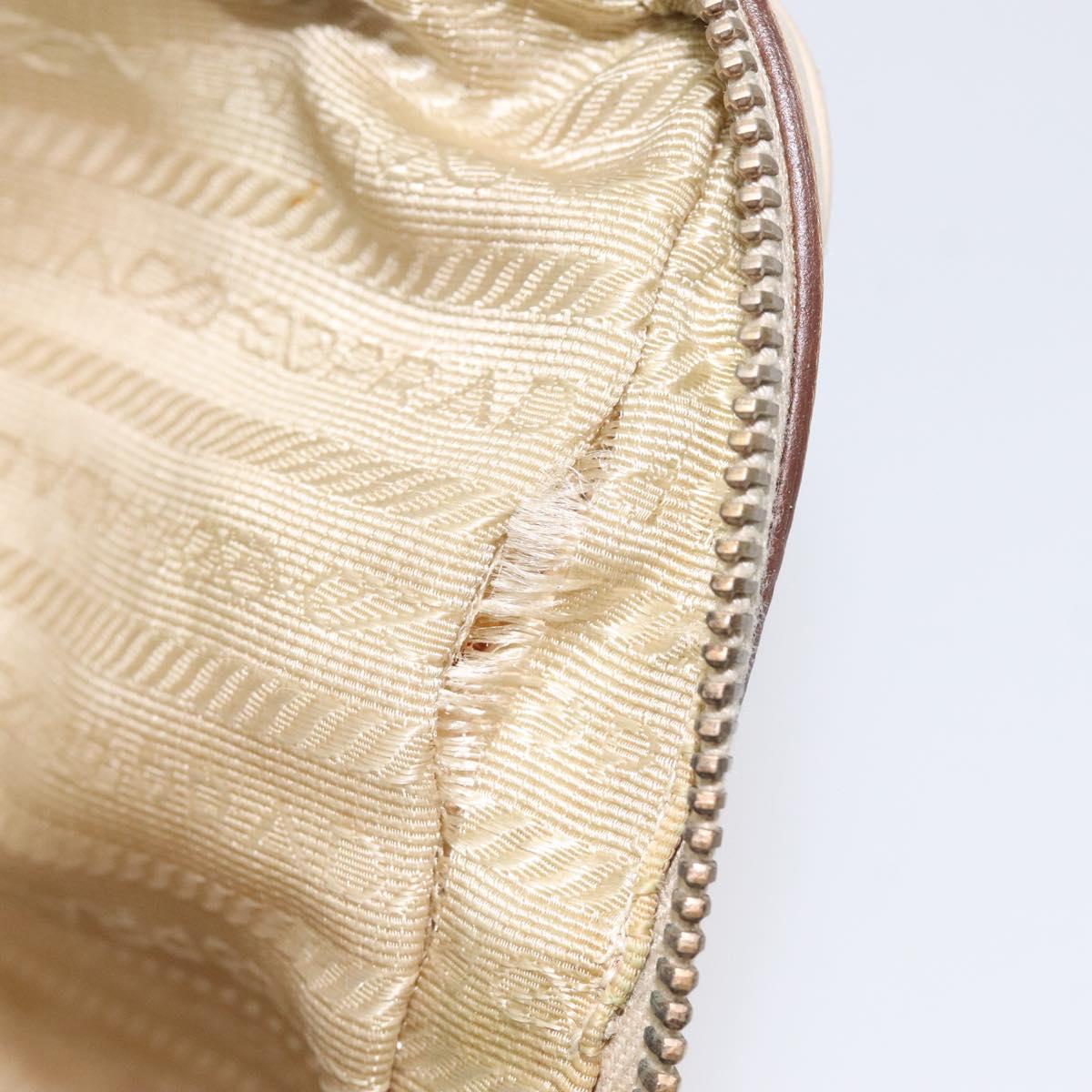 PRADA Hand Bag Nylon Leather Beige Gold Auth bs26363