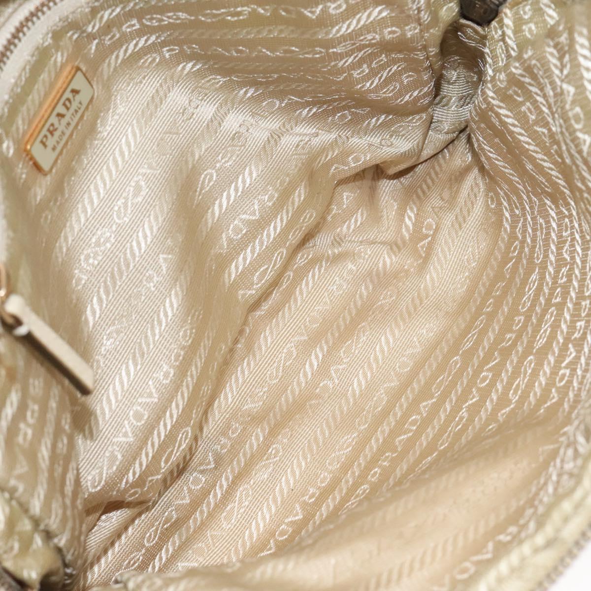 PRADA Hand Bag Nylon Leather Beige Gold Auth bs26363