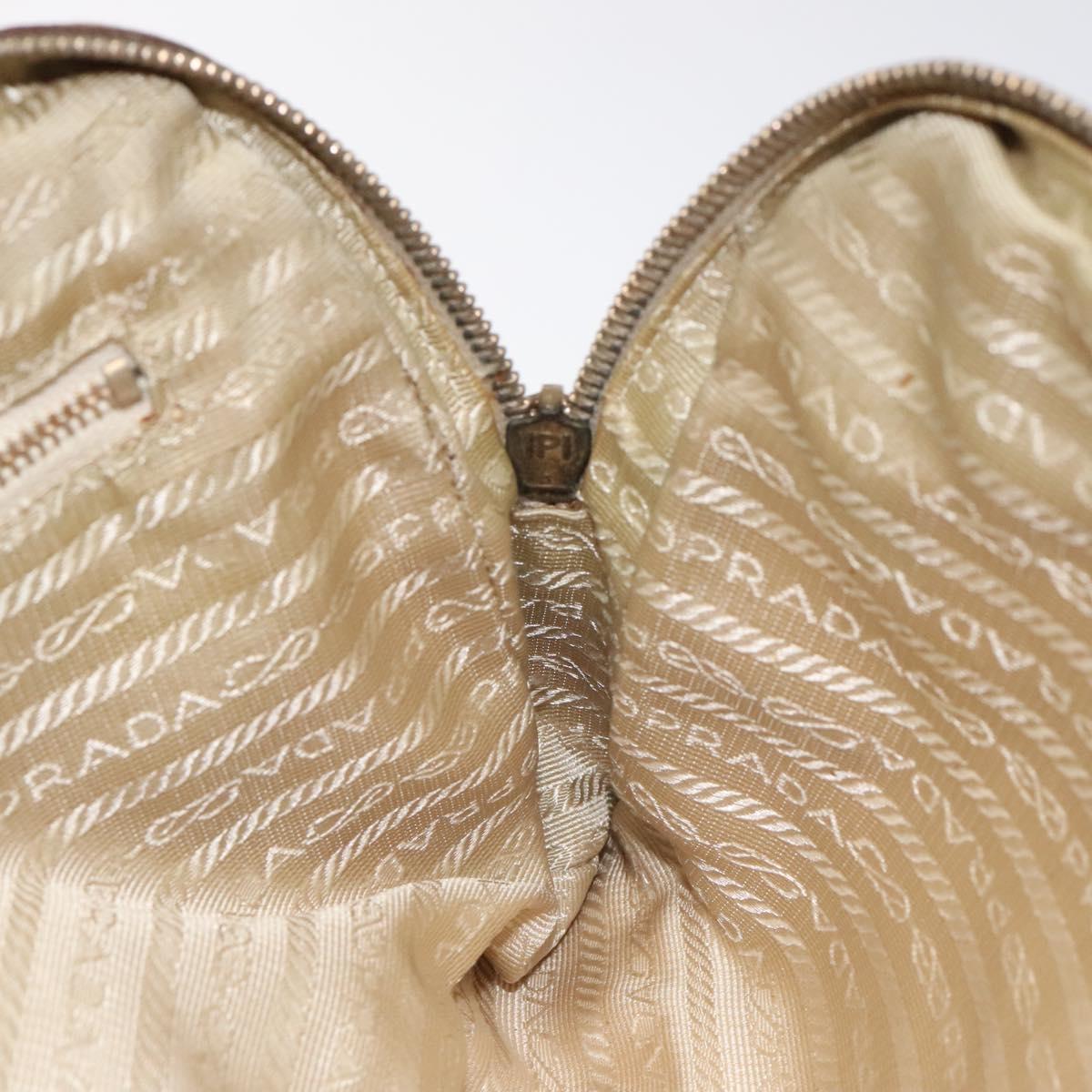 PRADA Hand Bag Nylon Leather Beige Gold Auth bs26363