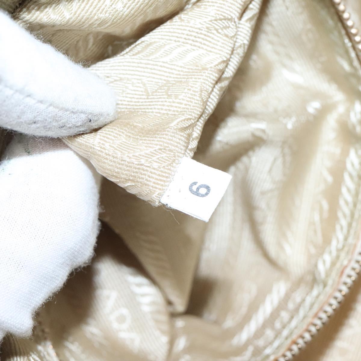 PRADA Hand Bag Nylon Leather Beige Gold Auth bs26363