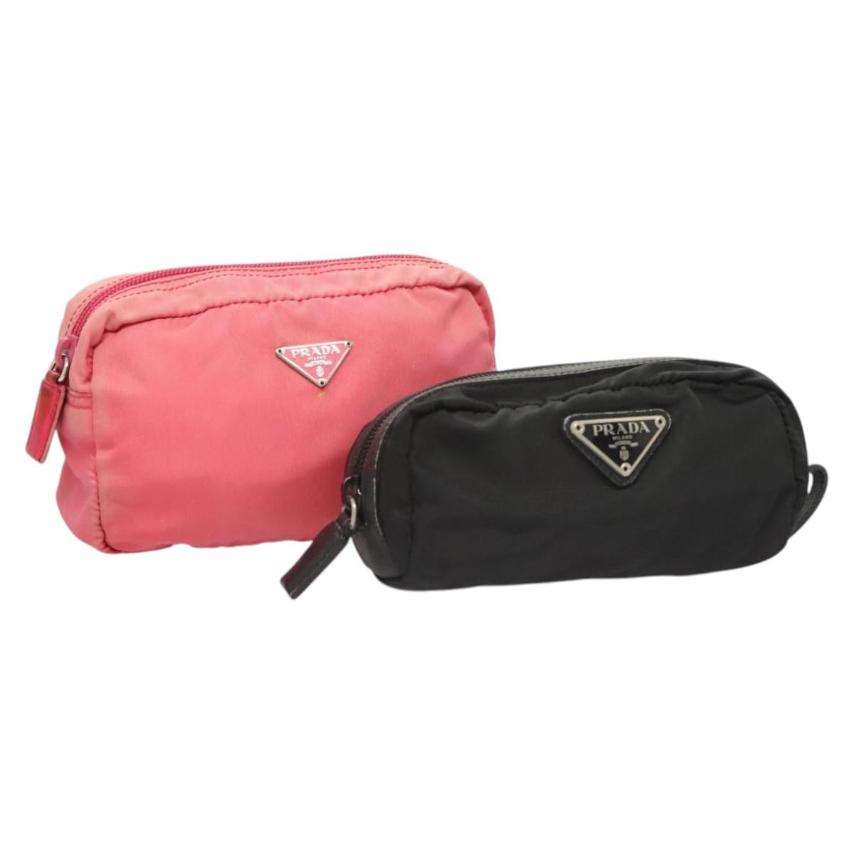 PRADA Pouch Nylon 2Set Black Pink Auth bs26370
