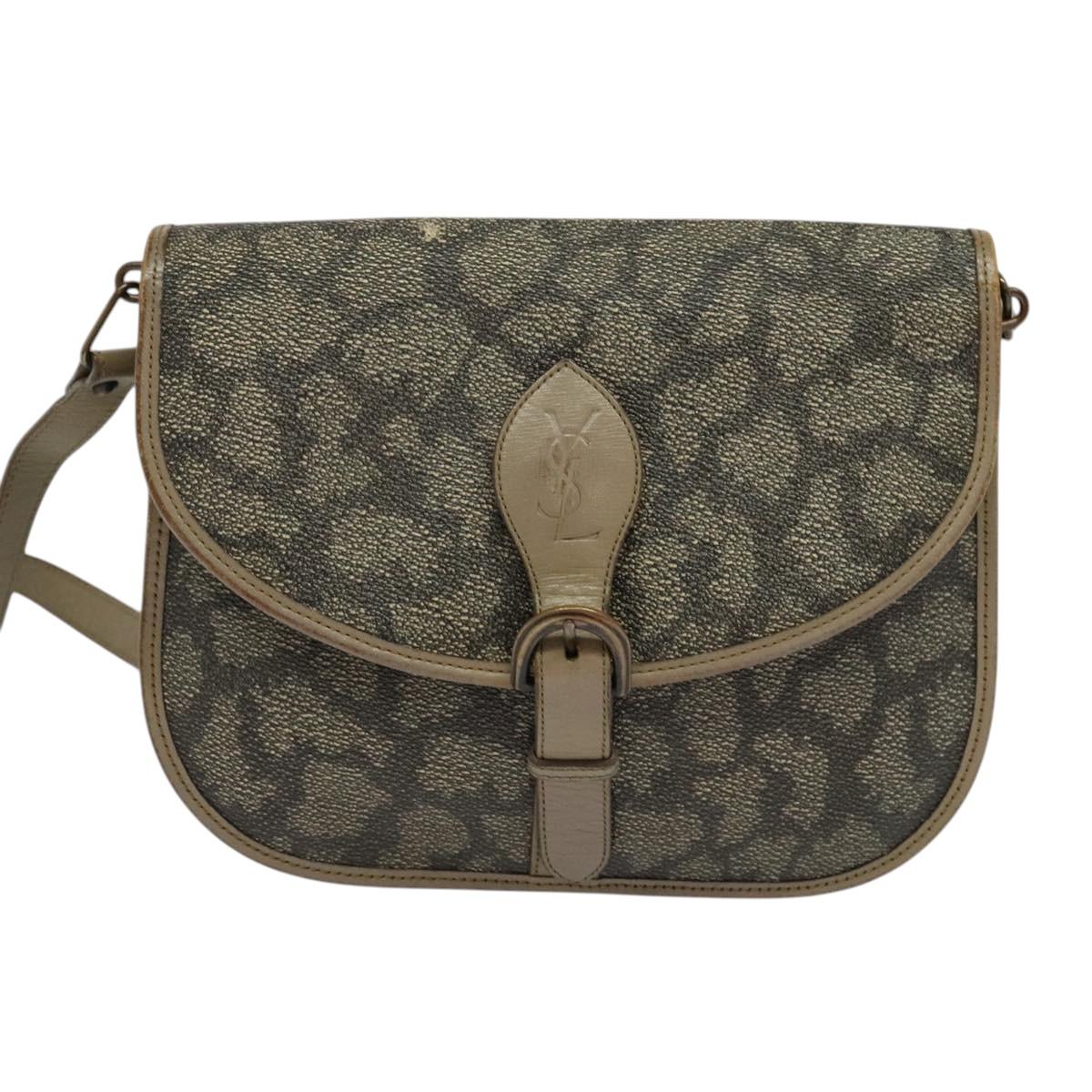 SAINT LAURENT Shoulder Bag PVC Leather Beige Auth bs26374