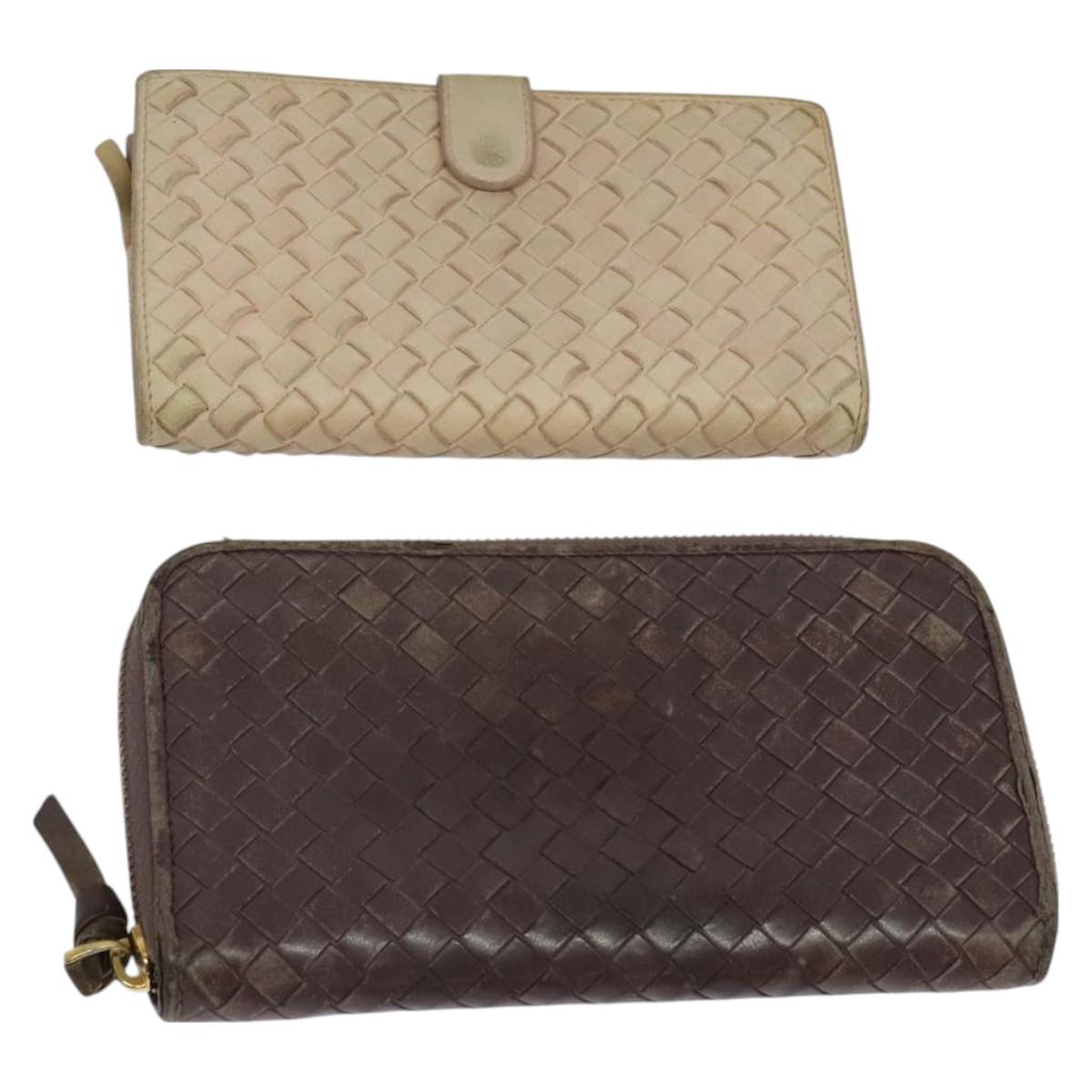 BOTTEGA VENETA INTRECCIATO Wallet Leather 2Set Beige Brown Auth bs26378
