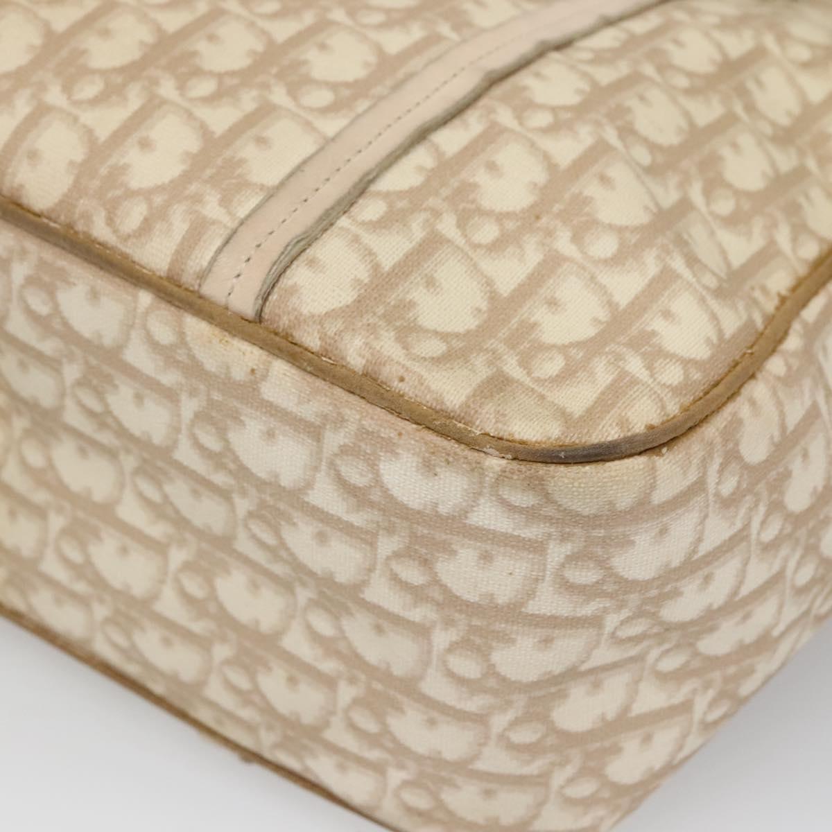 Christian Dior Trotter Canvas Romantic Bag PVC Beige Silver Auth bs26382