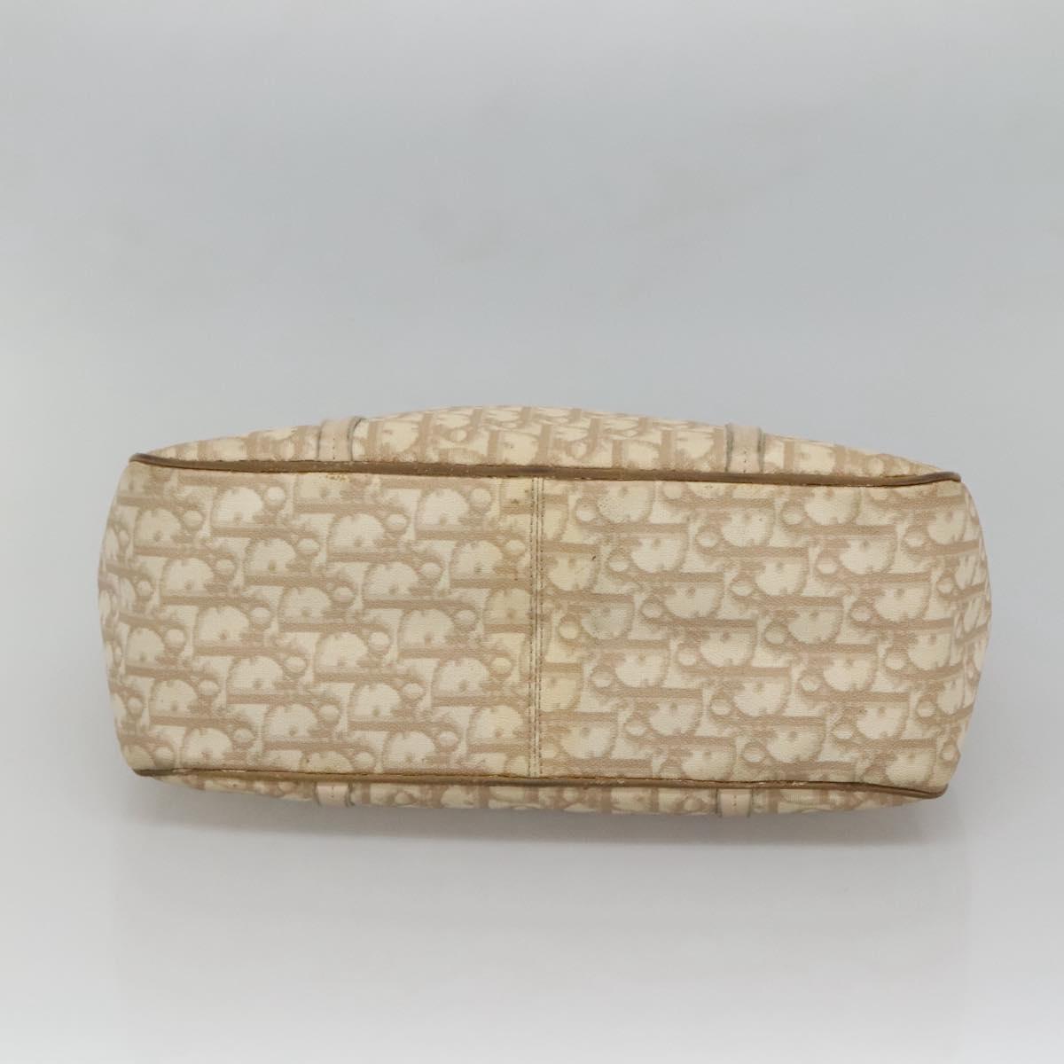 Christian Dior Trotter Canvas Romantic Bag PVC Beige Silver Auth bs26382