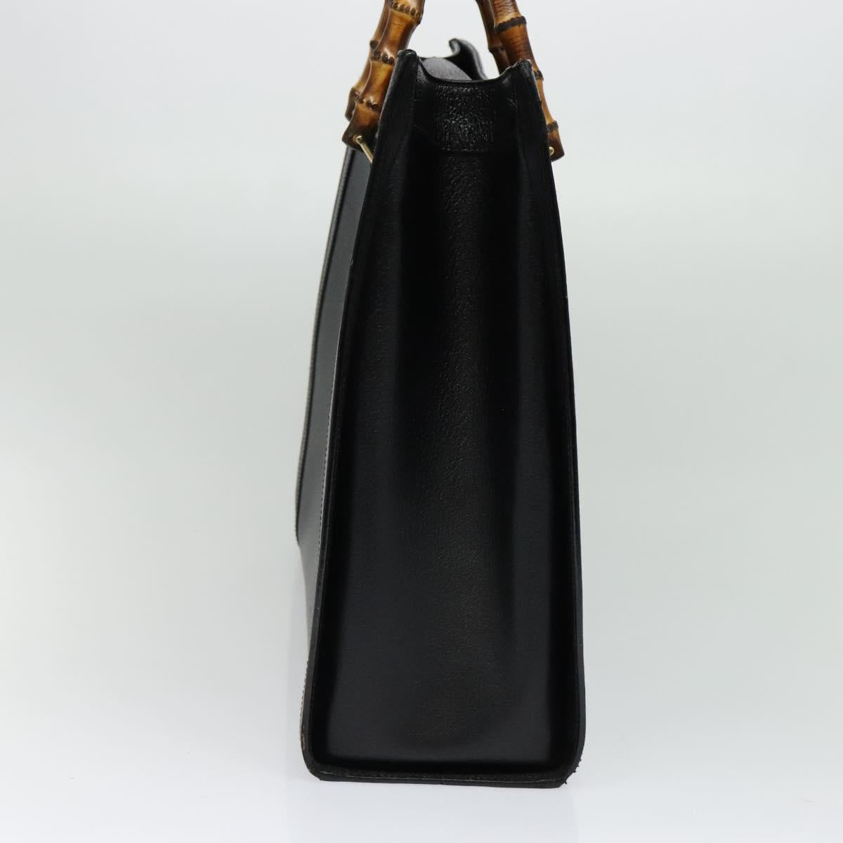 GUCCI Bamboo Hand Bag Leather Black Gold 002 1186 0259 Auth bs26393