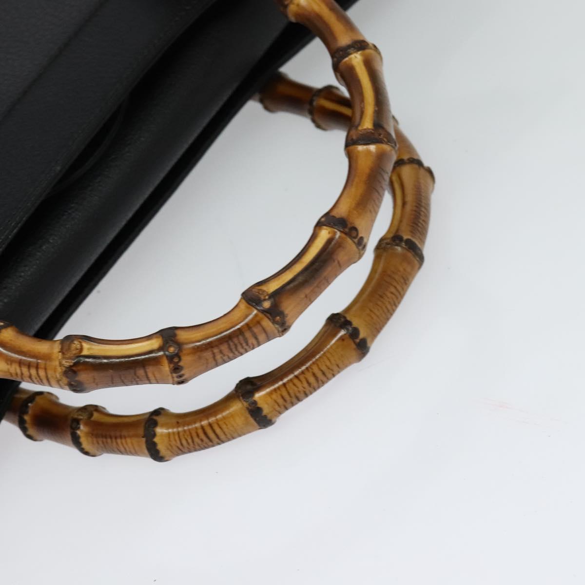GUCCI Bamboo Hand Bag Leather Black Gold 002 1186 0259 Auth bs26393