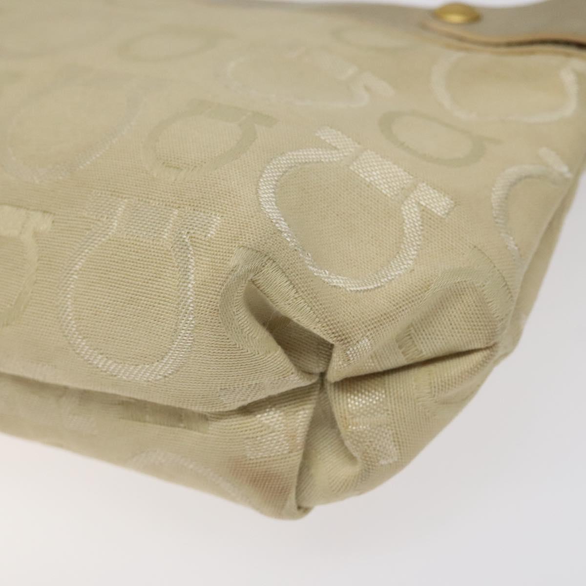 Salvatore Ferragamo Gancini Shoulder Bag Canvas Beige Gold Auth bs26398