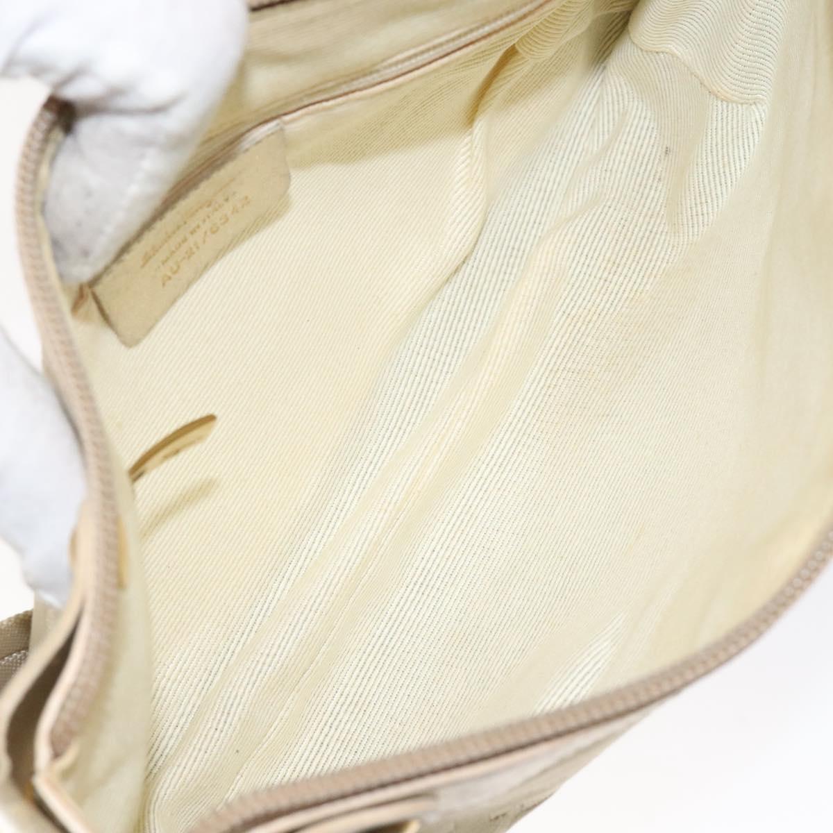 Salvatore Ferragamo Gancini Shoulder Bag Canvas Beige Gold Auth bs26398