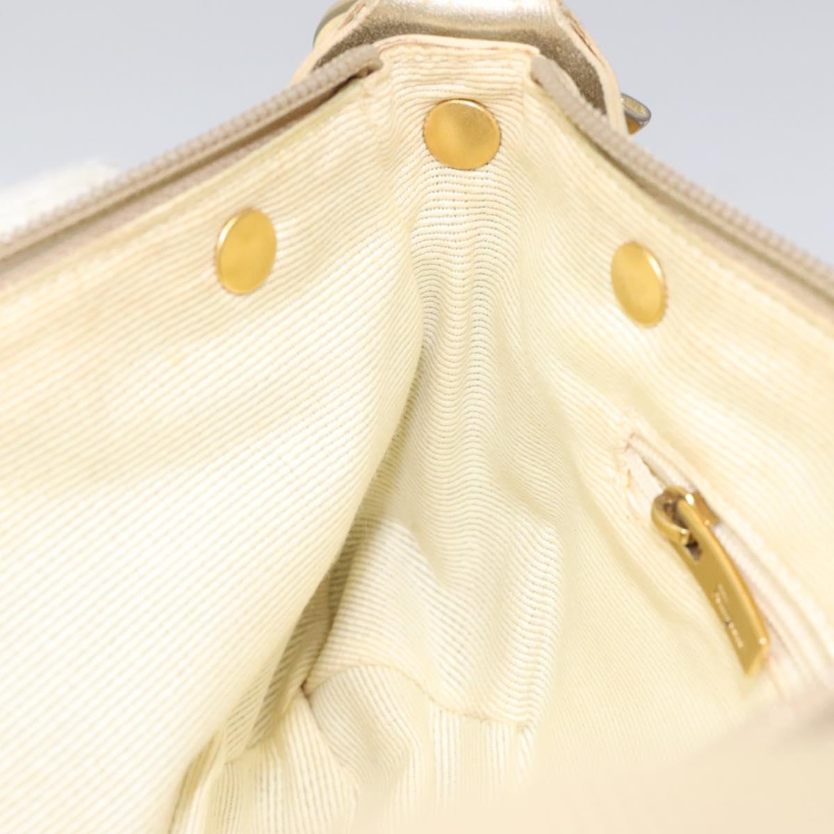 Salvatore Ferragamo Gancini Shoulder Bag Canvas Beige Gold Auth bs26398