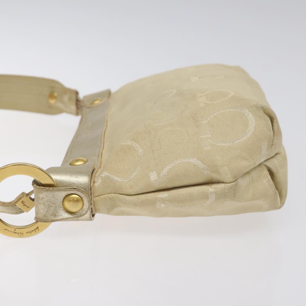 Salvatore Ferragamo Gancini Shoulder Bag Canvas Beige Gold Auth bs26398