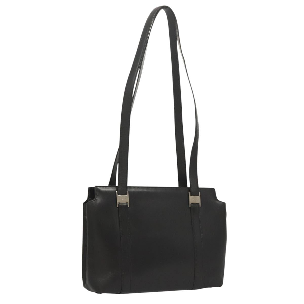 Salvatore Ferragamo Shoulder Bag Leather Black Silver Auth bs26399