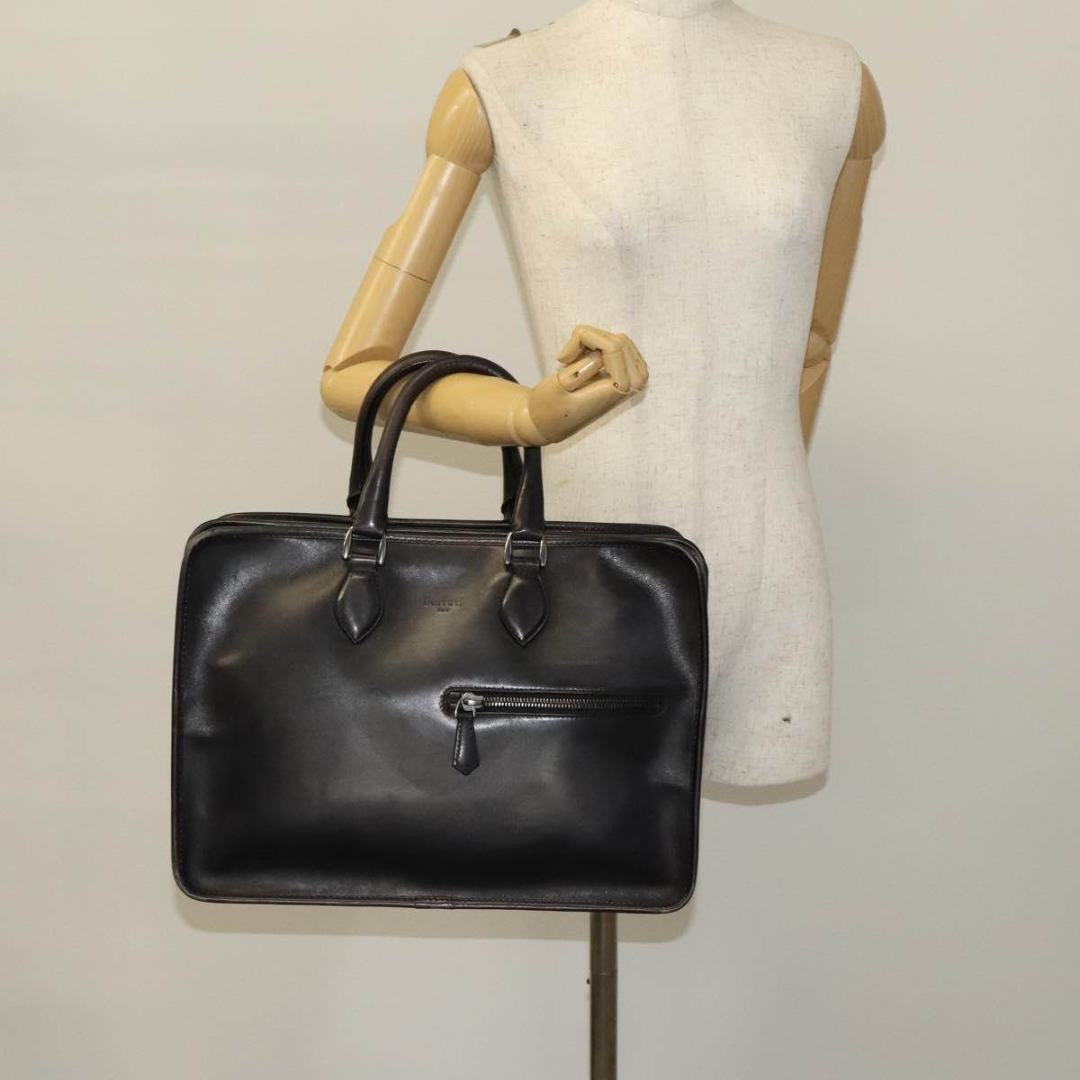 Berluti Business Bag Leather Black Silver Auth bs26412