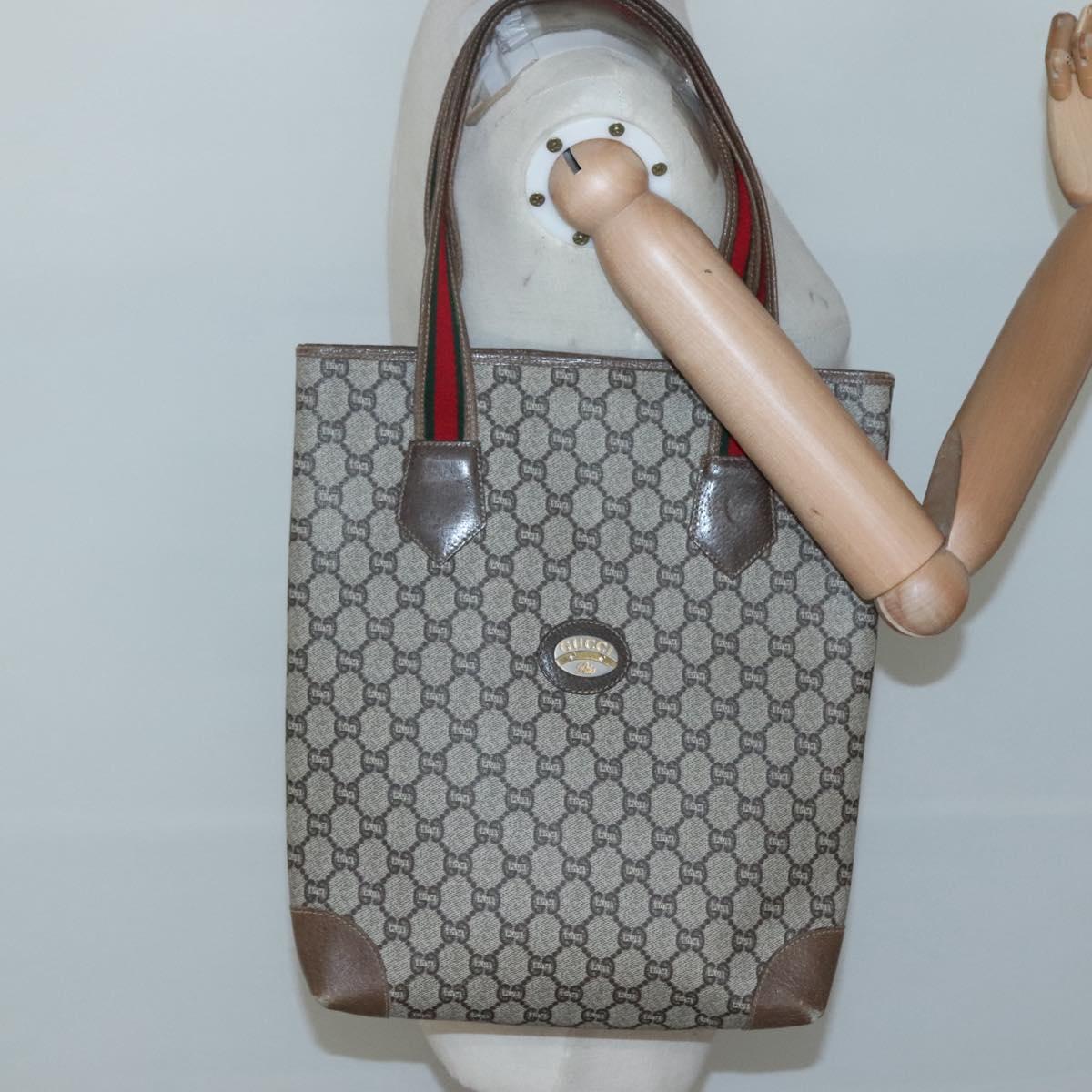 GUCCI GG Plus Supreme Web Sherry Line Tote Bag PVC Beige Red Auth bs26416