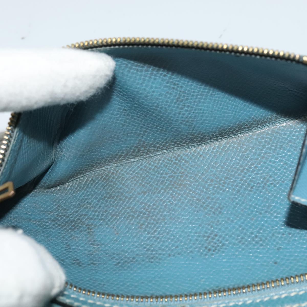 HERMES Bean Long Wallet Leather Blue Auth bs26436