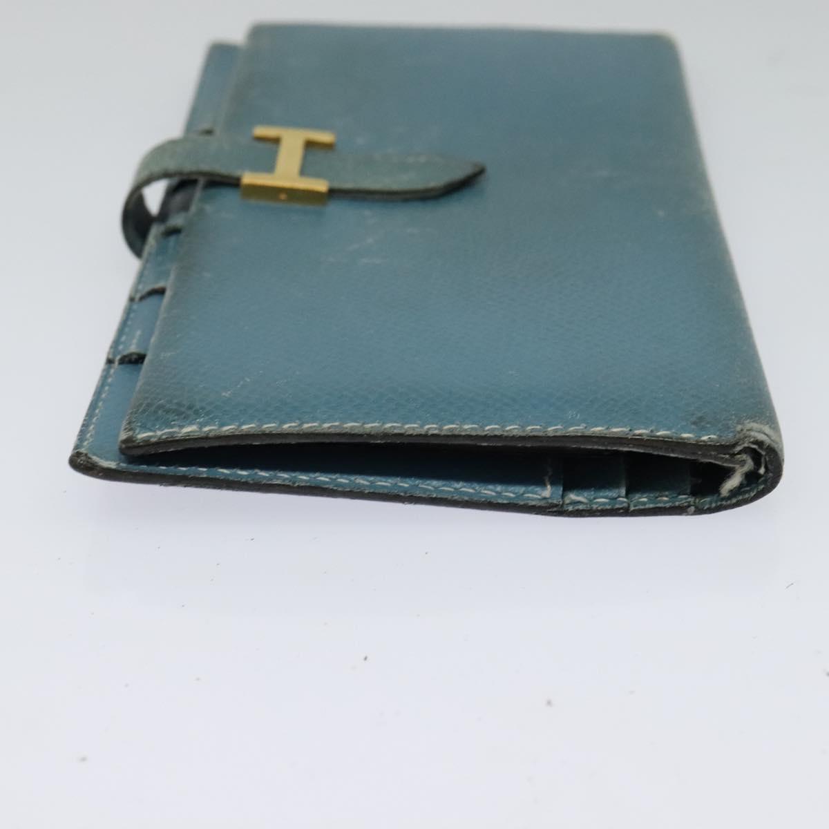 HERMES Bean Long Wallet Leather Blue Auth bs26436