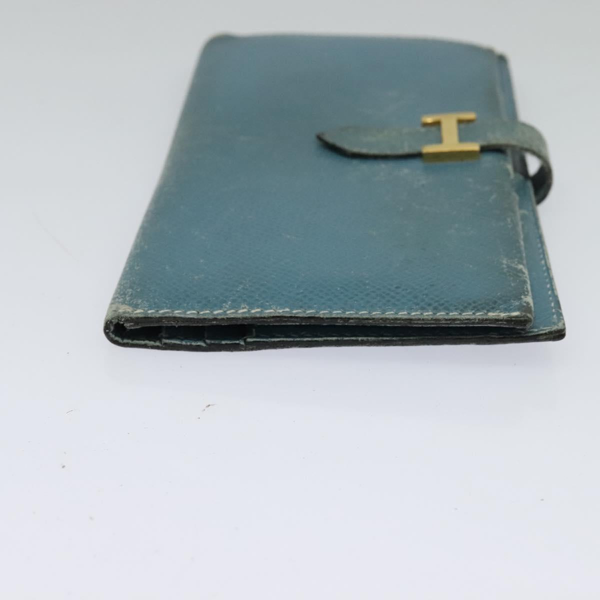 HERMES Bean Long Wallet Leather Blue Auth bs26436