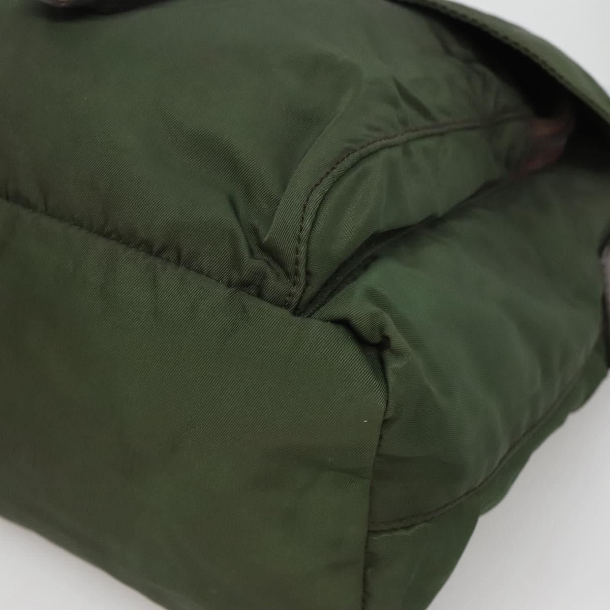 PRADA Shoulder Bag Nylon Khaki Silver Auth bs26478