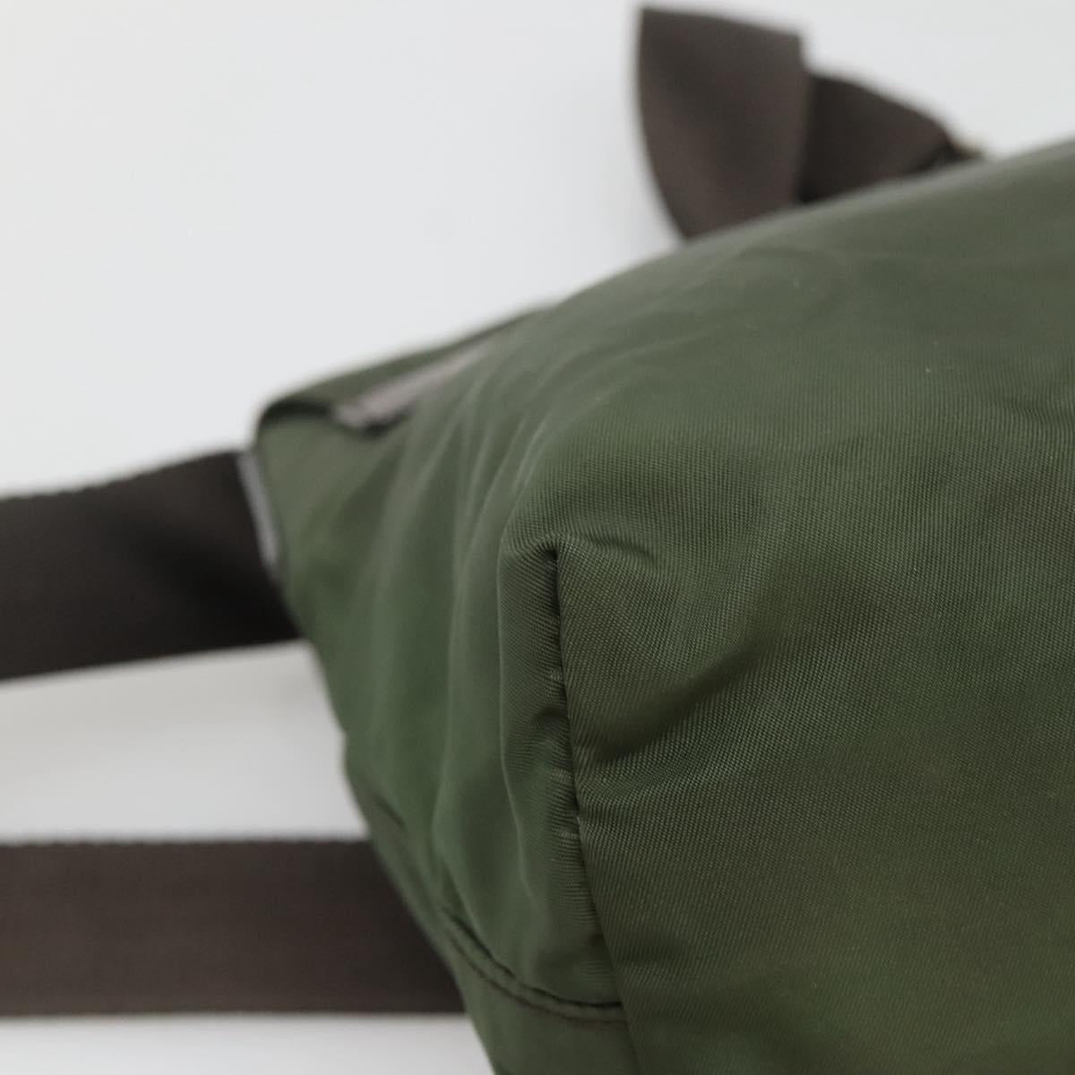 PRADA Shoulder Bag Nylon Khaki Silver Auth bs26478