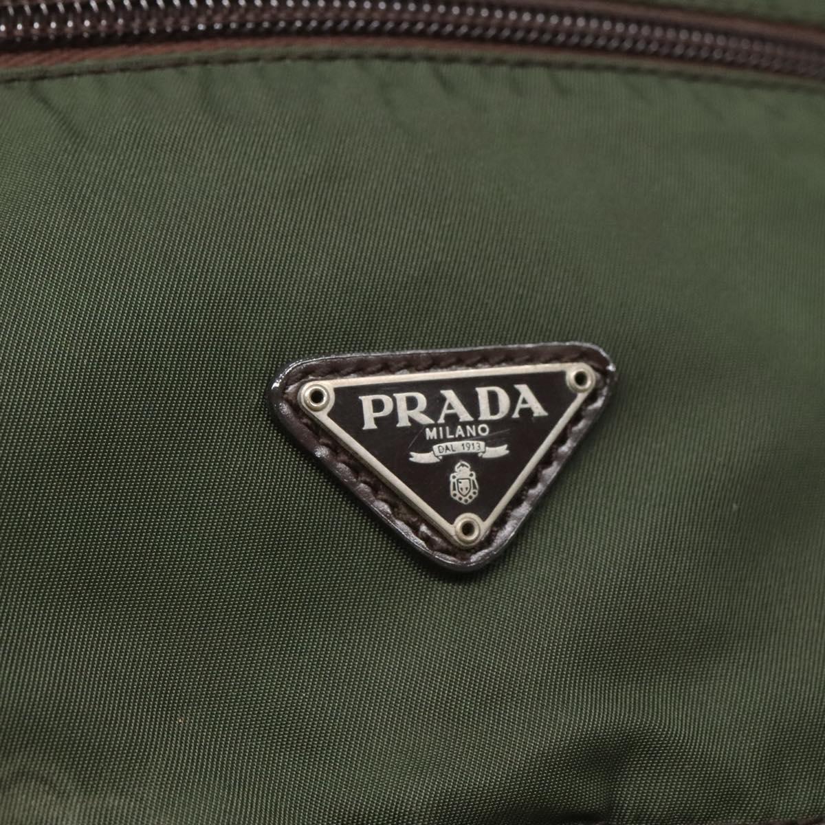 PRADA Shoulder Bag Nylon Khaki Silver Auth bs26478