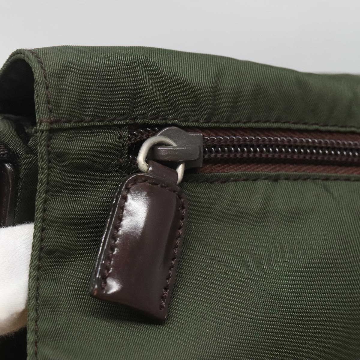 PRADA Shoulder Bag Nylon Khaki Silver Auth bs26478