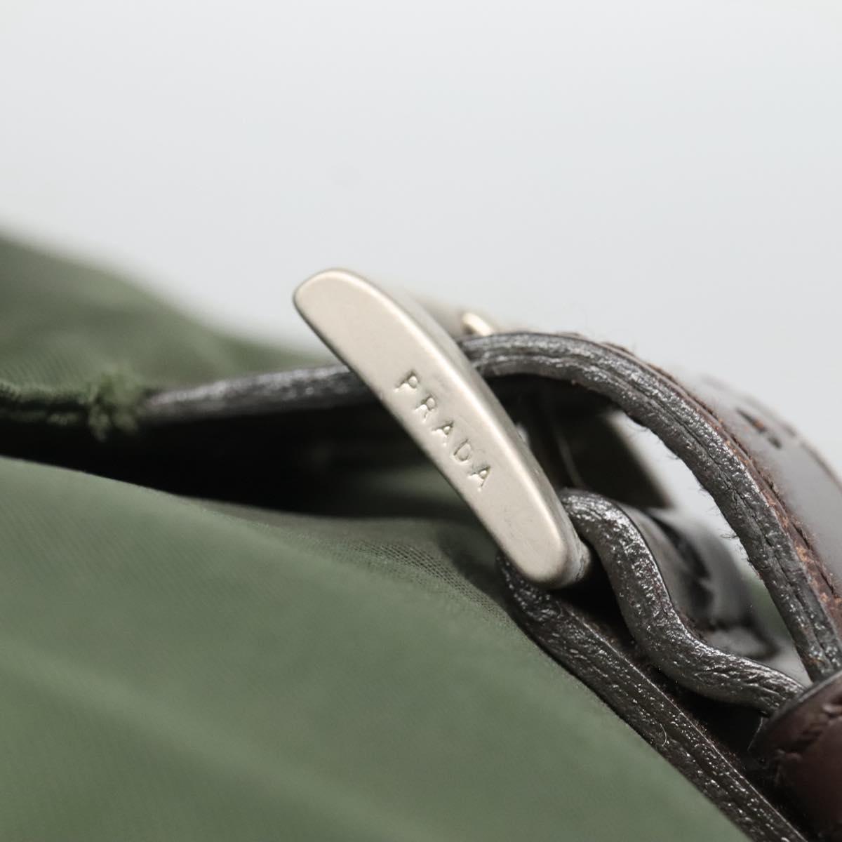 PRADA Shoulder Bag Nylon Khaki Silver Auth bs26478