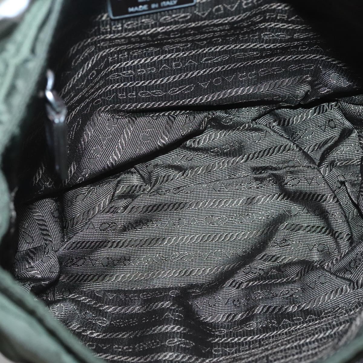 PRADA Shoulder Bag Nylon Khaki Silver Auth bs26478