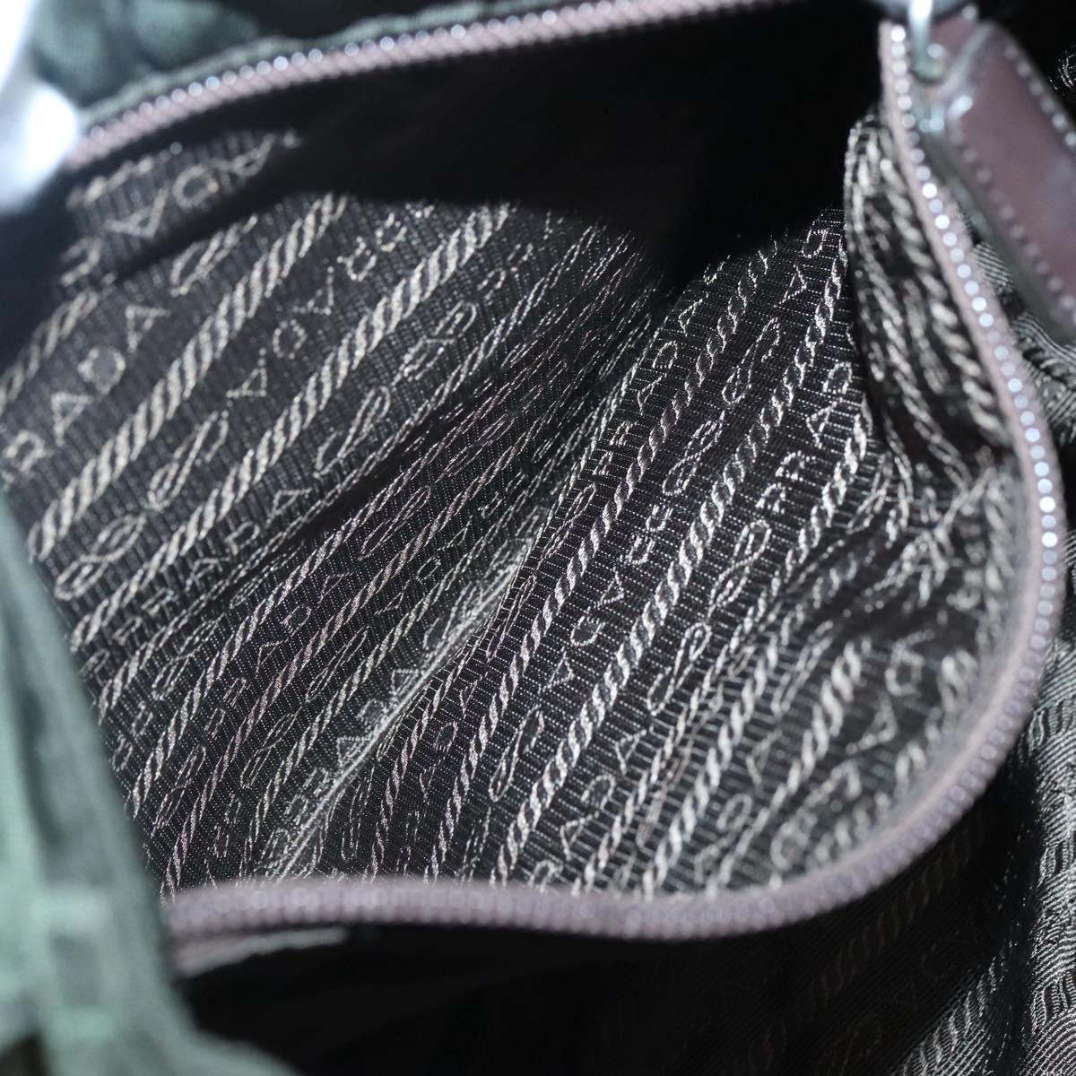 PRADA Shoulder Bag Nylon Khaki Silver Auth bs26478