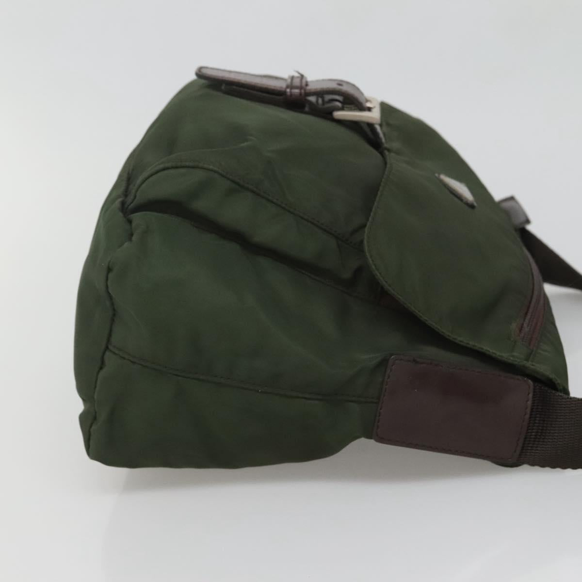 PRADA Shoulder Bag Nylon Khaki Silver Auth bs26478