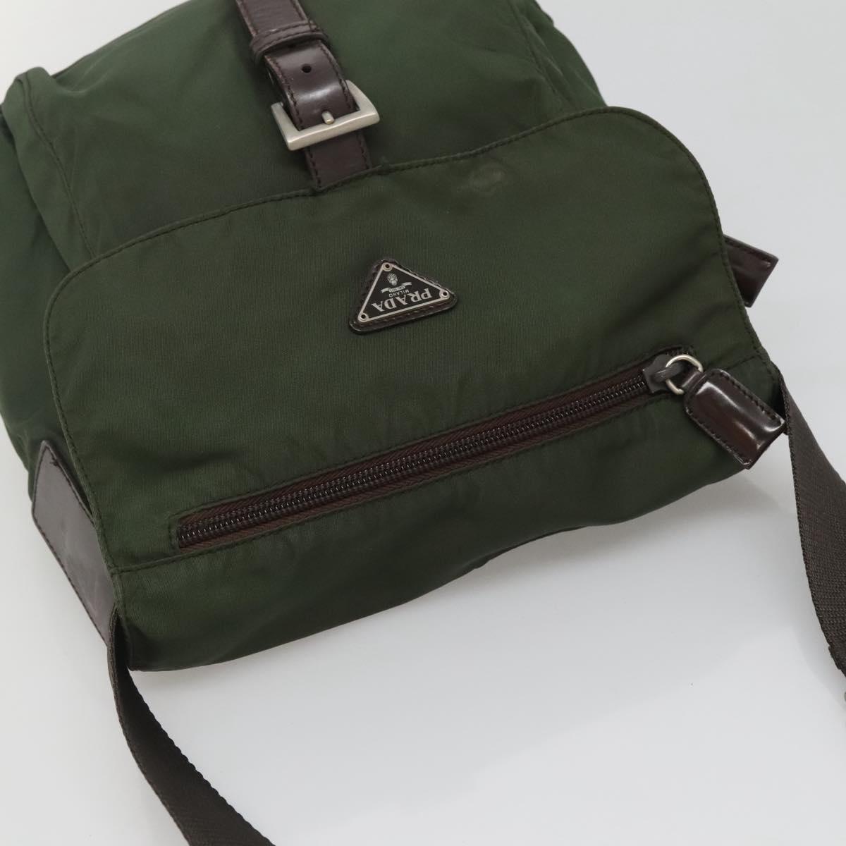 PRADA Shoulder Bag Nylon Khaki Silver Auth bs26478