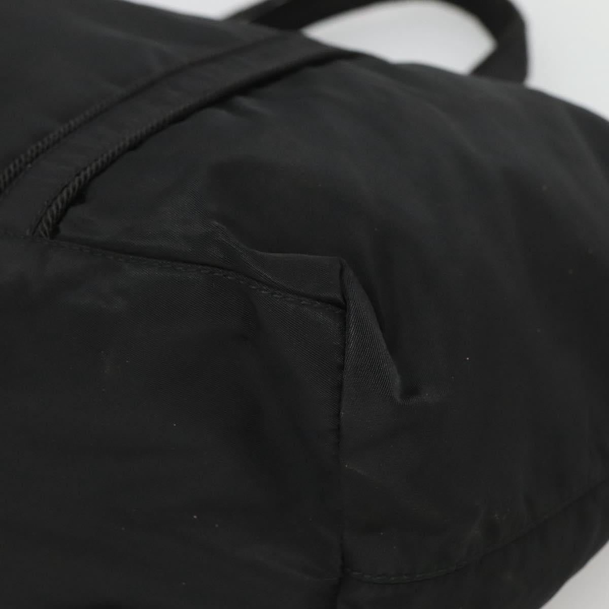 PRADA Tote Bag Nylon Black Silver Auth bs26479