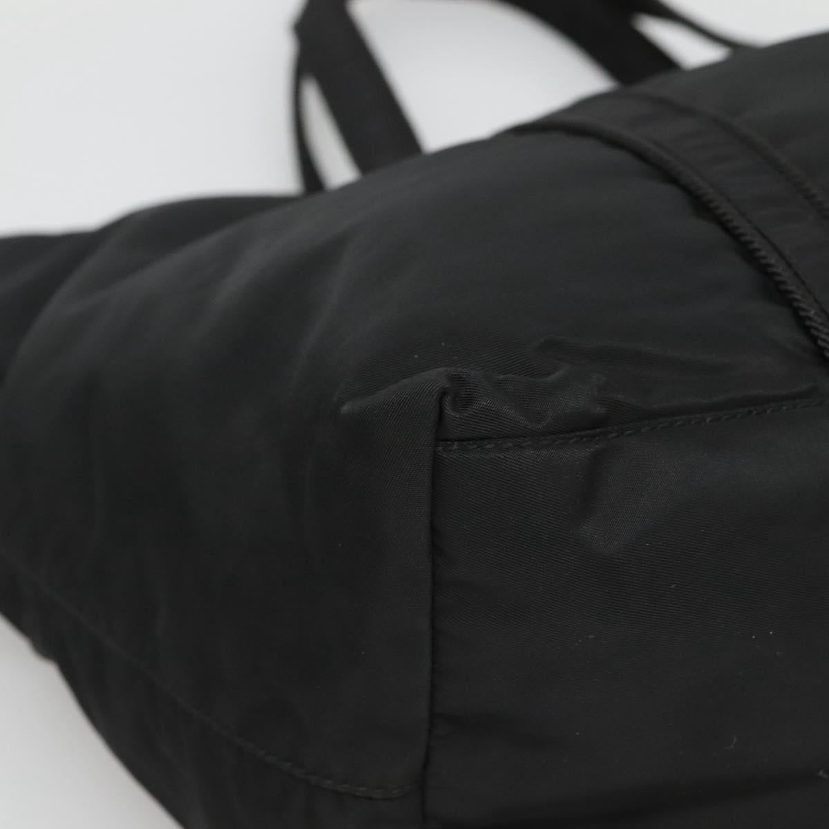 PRADA Tote Bag Nylon Black Silver Auth bs26479